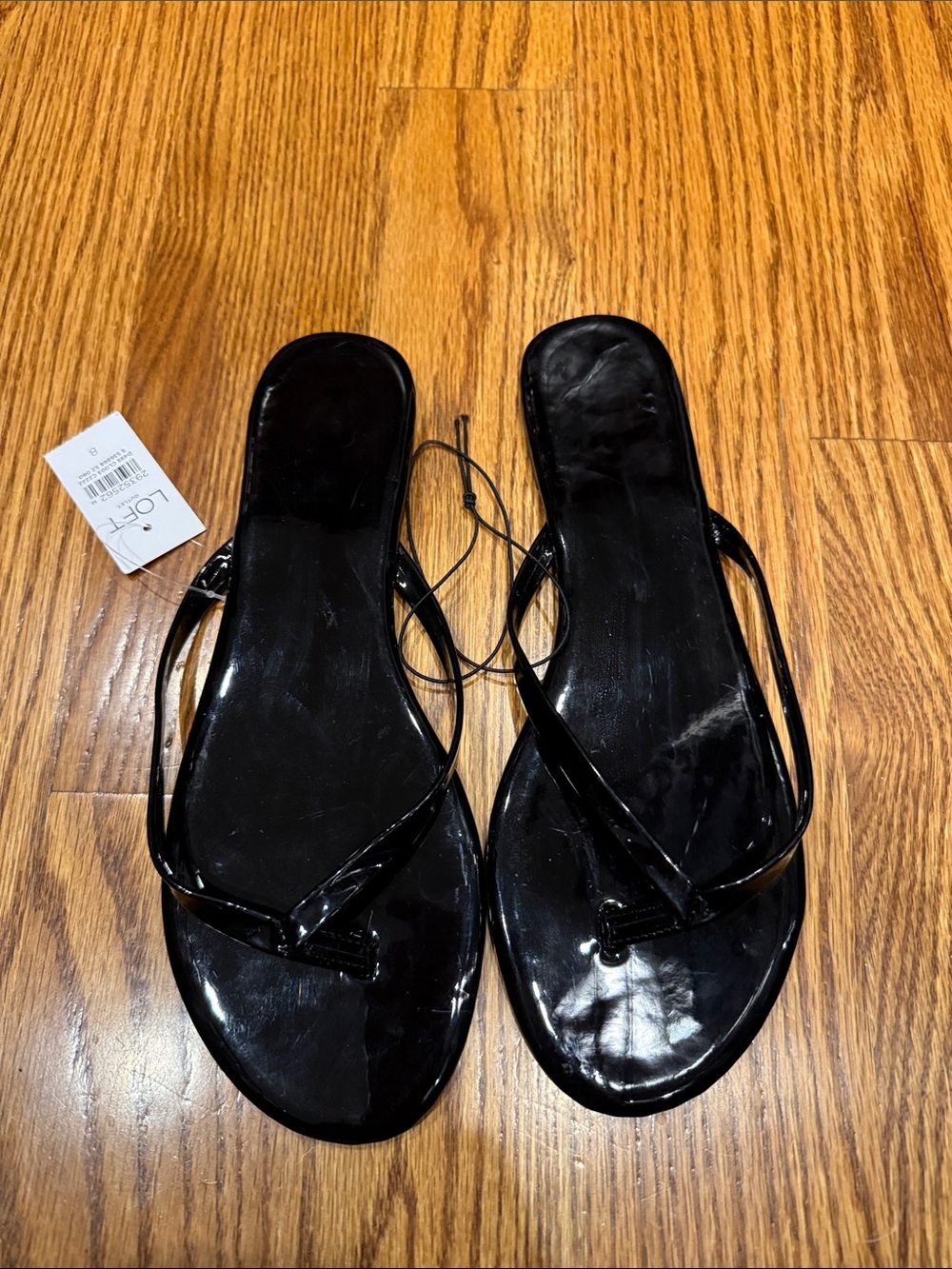 LOFT Black Patent Thong Sandals